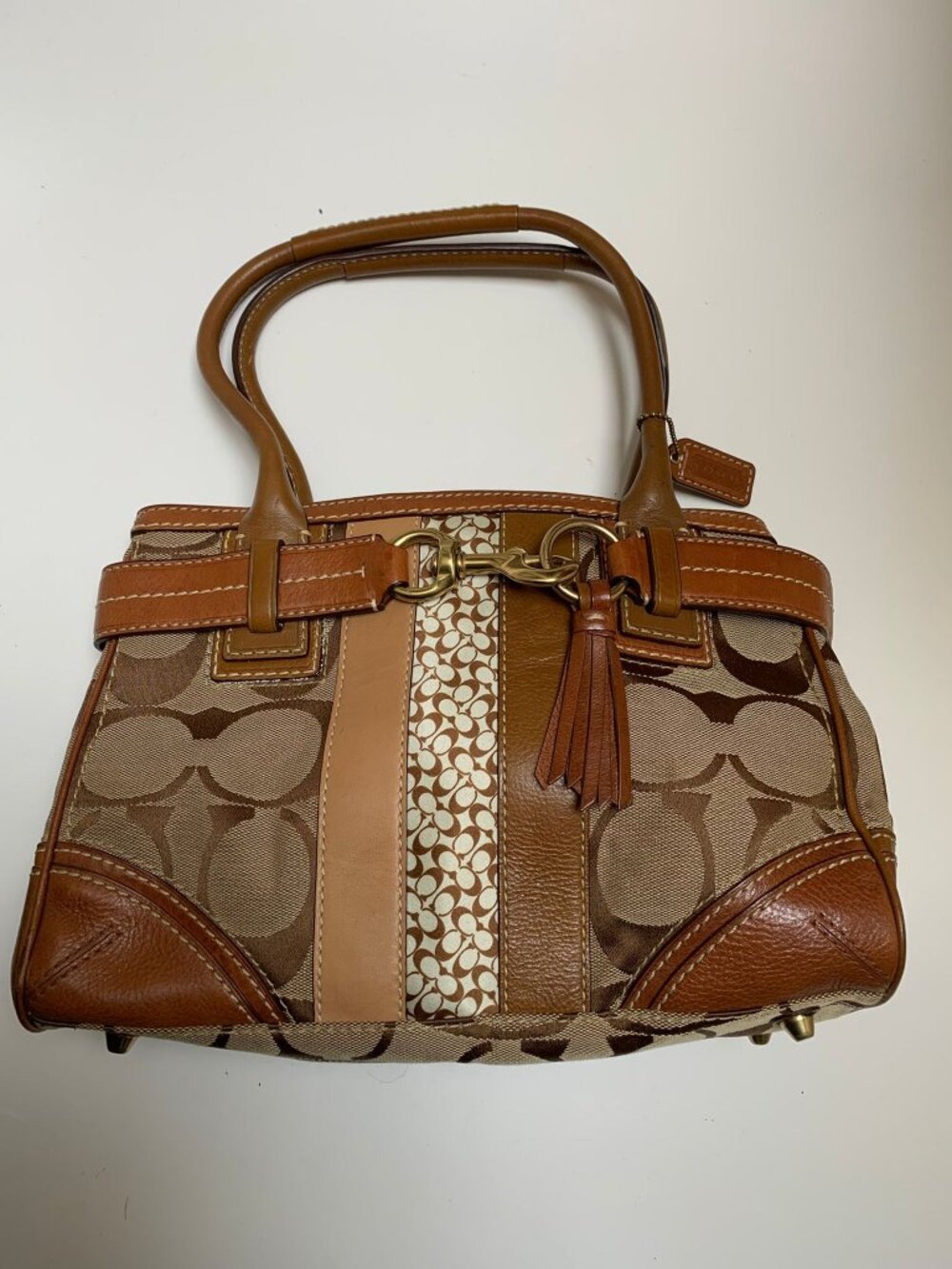Vintage Coach Multi Fabric Logo and Leather Handbag